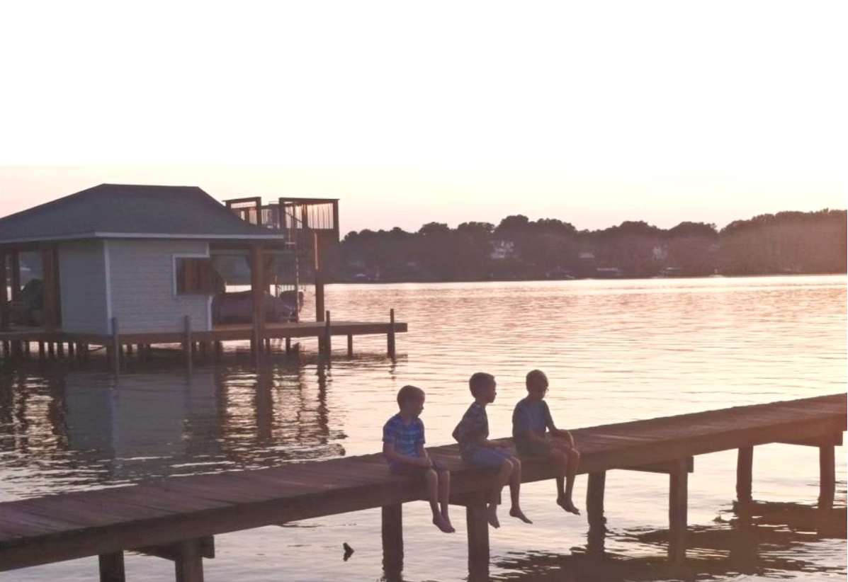 Our sons when they were young by the lake